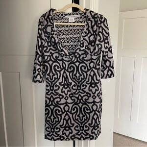 Gretchen Scott Piazza Gray Black Ruffle Neck Dress